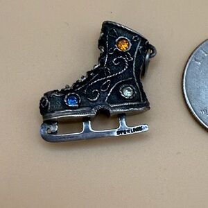 Vintage Sterling Silver 3D Ice Skate Pendant Charm Gem Accents, Skating, Hockey
